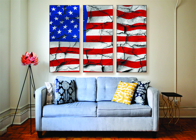 Cracked American Flag Canvas Print - 3 Piece
