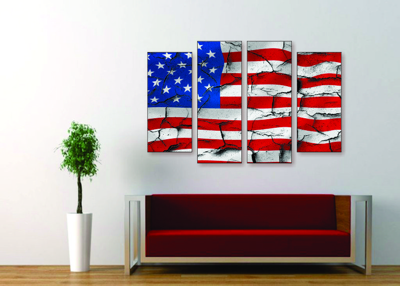 Cracked American Flag Canvas Print - 4 Piece
