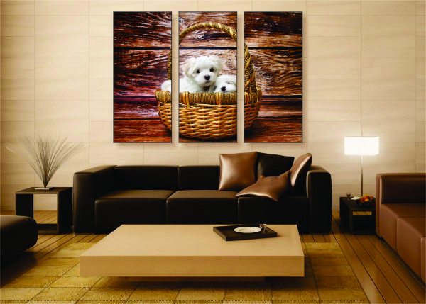 Puppies in a Basket Canvas Print - 3 Piece
