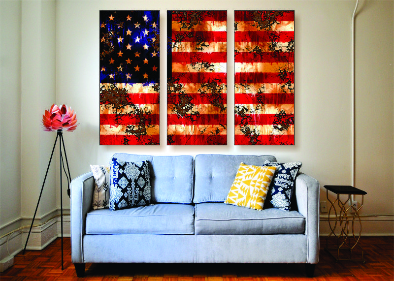 Tattered American Flag Canvas Print - 3 Piece