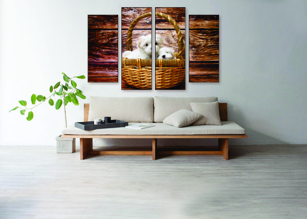 Puppies in a Basket Canvas Print - 4 Piece