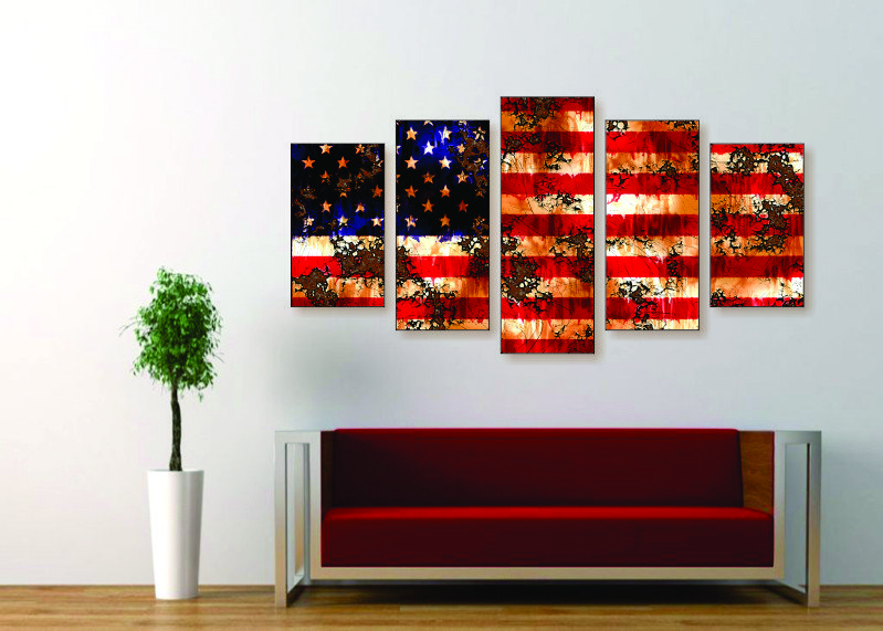 Tattered American Flag Canvas Print - 5 Piece