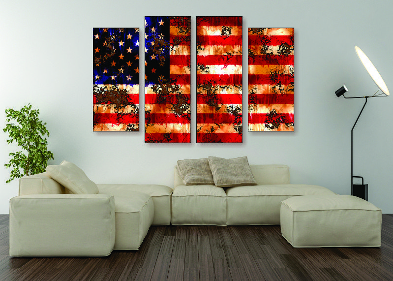 Tattered American Flag Canvas Print - 4 Piece